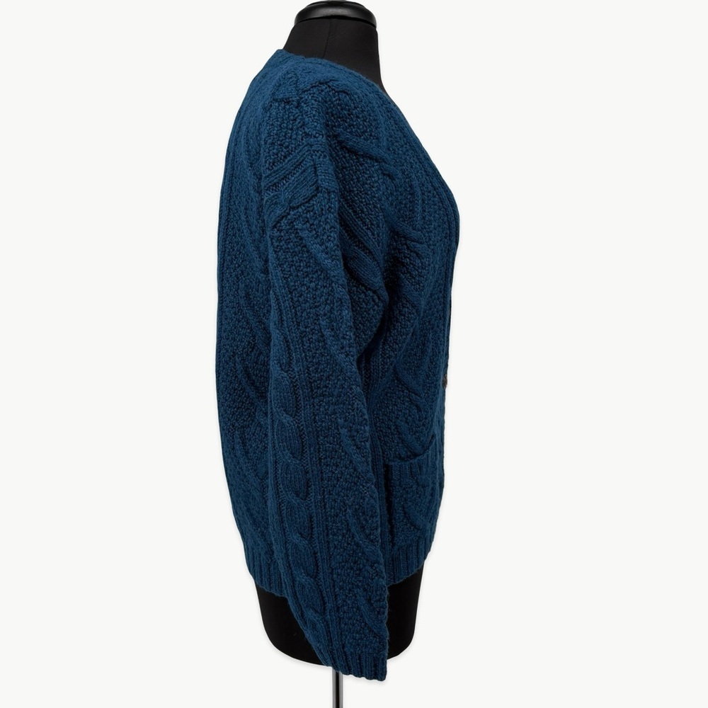 Vintage L.L. Bean Fisherman Cable Knit Wool Cardigan Sz Medium Navy 90s Classic - Picture 7 of 13